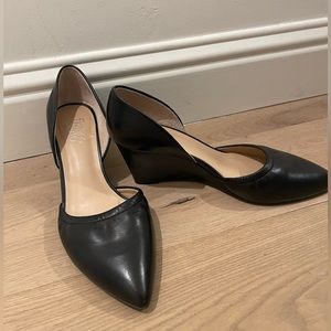 Franco Sarto Leather Pointed Wedge High Heel-Black